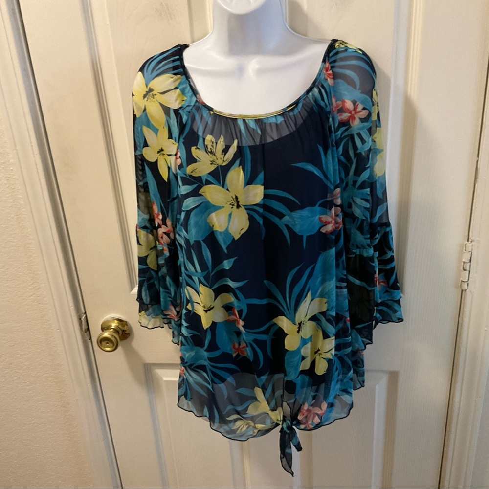 I.N. Studio Floral Mesh Top